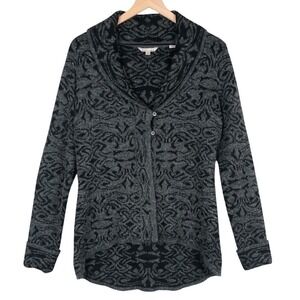 ROYAL ROBBINS Wool Blend Cardigan Women's Sz M Heathered Gray Black Shawl Collar